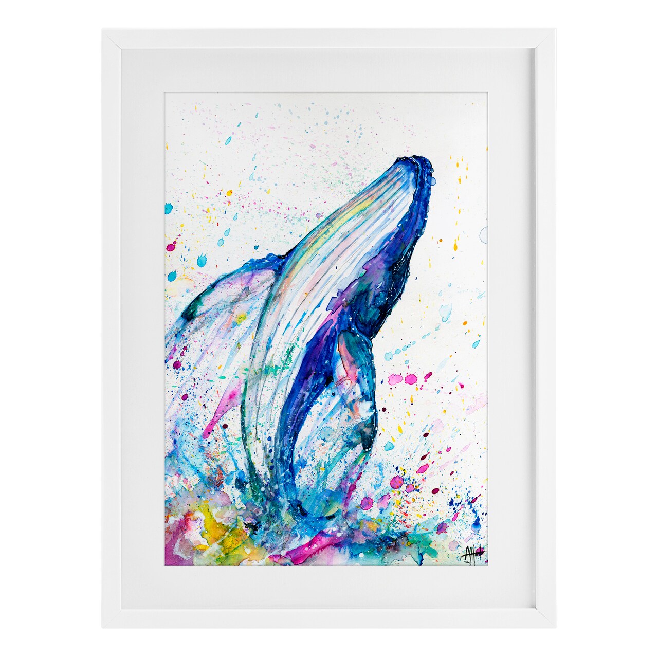 Stupell Industries Breech Whale with Splatter Framed Print Under Glass, design by Marc Allante